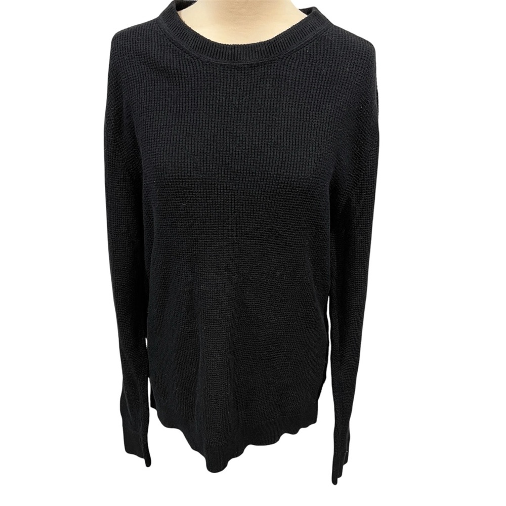 1901 Black Cashmere Cotton Waffle Crew Neck Sweater (M)